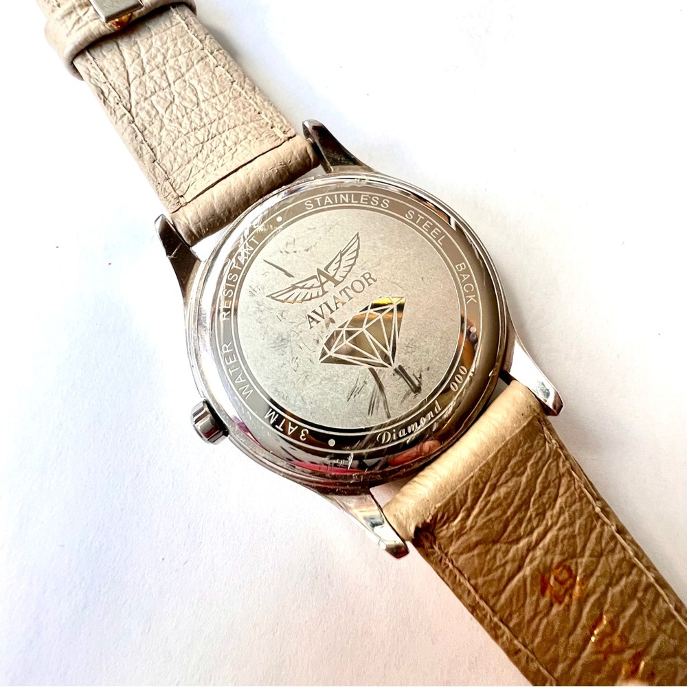 AVIATOR Diamond MOP Dial Quartz 34mm Steel Watch Original Buckle - Picture 5 of 6